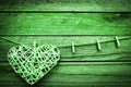 Old photo happy valentine`s day in love and clothes pegs background Royalty Free Stock Photo