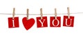 Clothes pegs and I LOVE YOU words o Royalty Free Stock Photo