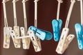 Clothes pegs on the washing line Royalty Free Stock Photo