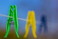 Clothes pegs on washing line Royalty Free Stock Photo