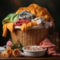 Clothes piled up on a basket ready to be put into the washing machine Royalty Free Stock Photo