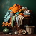 Clothes piled up on a basket ready to be put into the washing machine Royalty Free Stock Photo