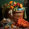 Clothes piled up on a basket ready to be put into the washing machine Royalty Free Stock Photo