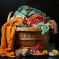 Clothes piled up on a basket ready to be put into the washing machine Royalty Free Stock Photo