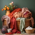 Clothes piled up on a basket ready to be put into the washing machine Royalty Free Stock Photo