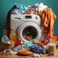 Clothes piled up on a basket ready to be put into the washing machine Royalty Free Stock Photo