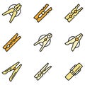 Clothes pins icons set vector flat
