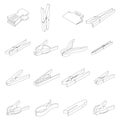 Clothes pins icons set vector outline