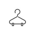 Clothes rack linear icon. Hanger for wardrobe contour logo. Symbol of clothing store, cloakroom, studio. Vector