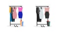 Clothes racks flat color vector objects set