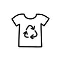 Clothes recycling sign doodle icon, vector color line illustration Royalty Free Stock Photo