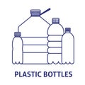 A square vector image with plastic bottles of various forms. Eco friendly image.