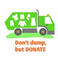 A vector image of a garbage truck with a clothes.
