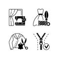 Clothes repair service black linear icons set