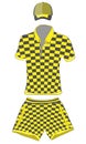 Clothes set: polo shirt, baseball cap and shorts black and yellow colors. vector drawing illustration Royalty Free Stock Photo