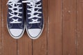 Clothes, shoes and accessories - top view fragment pair blue gum Royalty Free Stock Photo