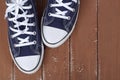 Clothes, shoes and accessories - top view fragment pair blue gum Royalty Free Stock Photo