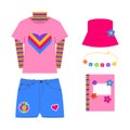 Clothes,shoes,socks,panama and accessories for girls in bright neon colors in the style of the 90s. Kidcore aesthetic