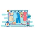 Clothes shopping concept illustration, thin line flat design