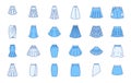 Clothes skirts doodle illustration including icons - cargo, draped, gored, plisse, kilt, bubble, pencil, asymmetric