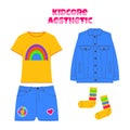 Clothes and socks in bright neon colors in the style of the 90s. Kidcore aesthetic, y2k style. Trendy illustration for