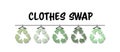 Clothes Swap text with recycle clothes icons on hanger