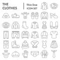 Clothes thin line icon set, clothing symbols collection, vector sketches, logo illustrations, garment signs linear