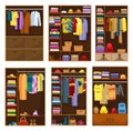 Clothes wardrobe room full of woman clothes. Set of furniture with shelves for accessories. Boutique interior design Royalty Free Stock Photo