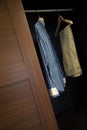 Clothes in wardrobe wood Royalty Free Stock Photo