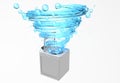 Clothes washing machine with the door open, inside it comes a blue water jet in the form of a spiral with bubbles floating in Royalty Free Stock Photo