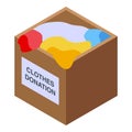 Clothes wood box donation icon, isometric style Royalty Free Stock Photo