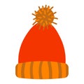 Wool hat with pompom. Cute winter cartoon cap