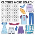 Clothes word search game for kids