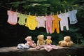 clothesline with baby clothes and cloth diapers Royalty Free Stock Photo