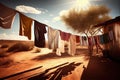 clothesline with freshly washed and dried clothes in the sun Royalty Free Stock Photo