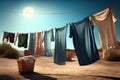 clothesline with freshly washed and dried clothes in the sun Royalty Free Stock Photo