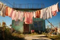 a clothesline with laundry drying in the sun