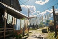 a clothesline with laundry drying in the sun