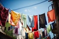 clotheslines with colorful laundry drying in the wind