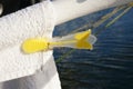 Clothespin that fixes the laundry to the washing line. Simple system that is functional for drying linen from washing machine.