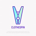 Clothespin thin line icon. Vector illustration