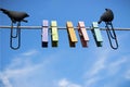 Clothespins on a background of blue sky Royalty Free Stock Photo