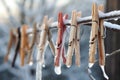 Clothespins hanging with ice. Generate ai Royalty Free Stock Photo