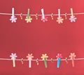 Clothespins thread spring backround. High resolution photo. Royalty Free Stock Photo