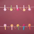 Clothespins thread spring backround. High resolution photo. Royalty Free Stock Photo