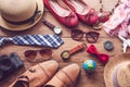 Clothing and accessories for men and women ready for travel - li Royalty Free Stock Photo