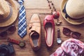 Clothing and accessories for men and women ready for travel - li Royalty Free Stock Photo