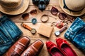 Clothing and accessories for men and women ready for travel - li Royalty Free Stock Photo