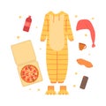 Clothing and accessories for a pajama party. A relaxed evening. Objects isolated on a white background. Vector illustration in