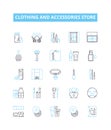 Clothing and Accessories Store vector line icons set. Apparel, Accessories, Clothing, Store, Footwear, Garments, Shoes